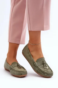 Damskie Boto Damskie Zamszowe Klasyczne Mokasyny Zielone Ontala