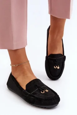 Boto Loafersy Damskie|Mokasyny Damskie Zamszowe*Damskie Zamszowe Klasyczne Mokasyny Czarne Ontala Czarny