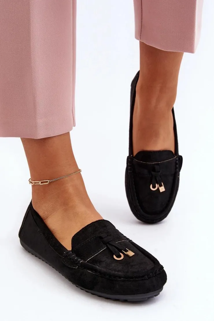 Boto Loafersy Damskie|Mokasyny Damskie Zamszowe*Damskie Zamszowe Klasyczne Mokasyny Czarne Ontala Czarny