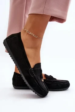 Boto Loafersy Damskie|Mokasyny Damskie Zamszowe*Damskie Zamszowe Klasyczne Mokasyny Czarne Ontala Czarny