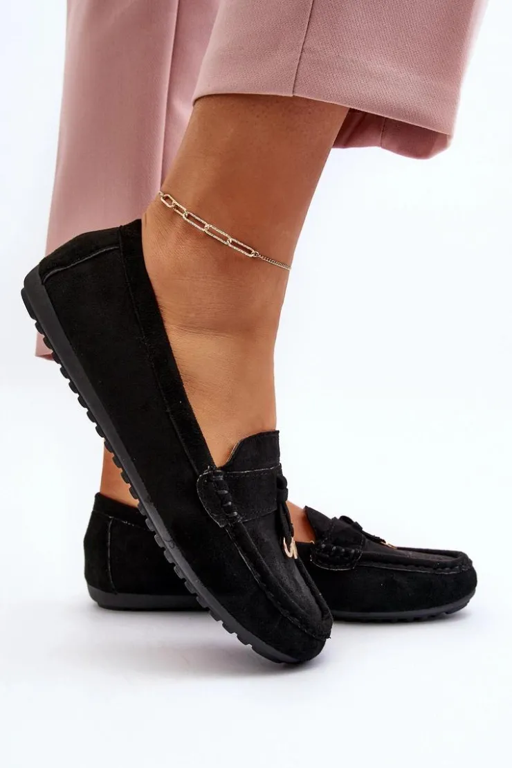 Boto Loafersy Damskie|Mokasyny Damskie Zamszowe*Damskie Zamszowe Klasyczne Mokasyny Czarne Ontala Czarny