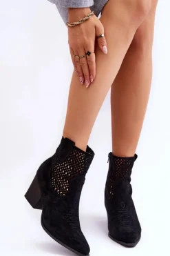 New Boto Damskie Zamszowe Kowbojki Botki Na Słupku Czarne Norvella