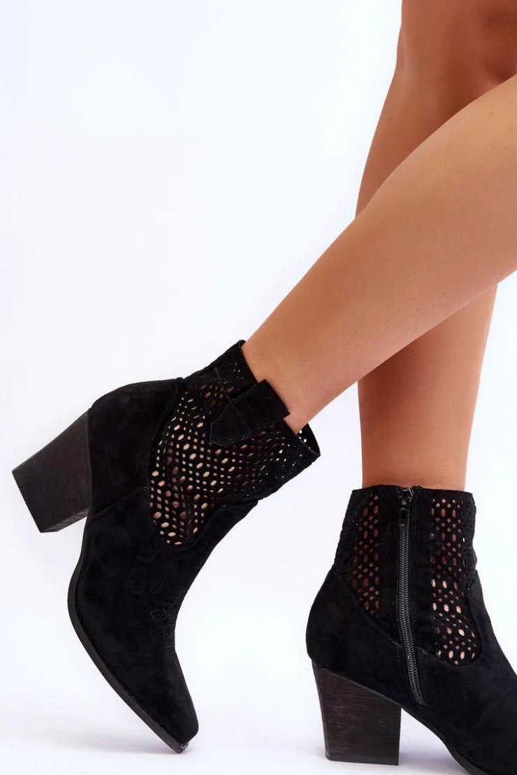 New Boto Damskie Zamszowe Kowbojki Botki Na Słupku Czarne Norvella