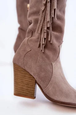 Boto Kozaki Wiosenne|Kozaki Przed Kolano*Damskie Zamszowe Kozaki Kowbojki Lewski 3094/F Szare