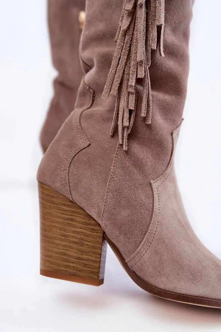 Boto Kozaki Wiosenne|Kozaki Przed Kolano*Damskie Zamszowe Kozaki Kowbojki Lewski 3094/F Szare