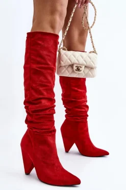 Best Boto Damskie Zamszowe Kozaki Lu Boo Czerwone