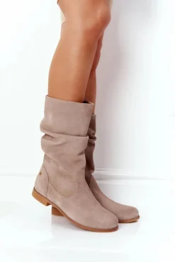 Damskie Maciejka Damskie Zamszowe Kozaki 05057-04 Beżowe