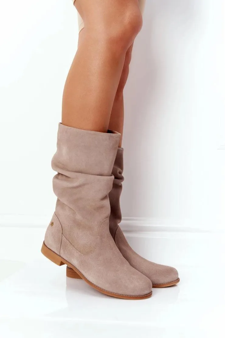 Damskie Maciejka Damskie Zamszowe Kozaki 05057-04 Beżowe