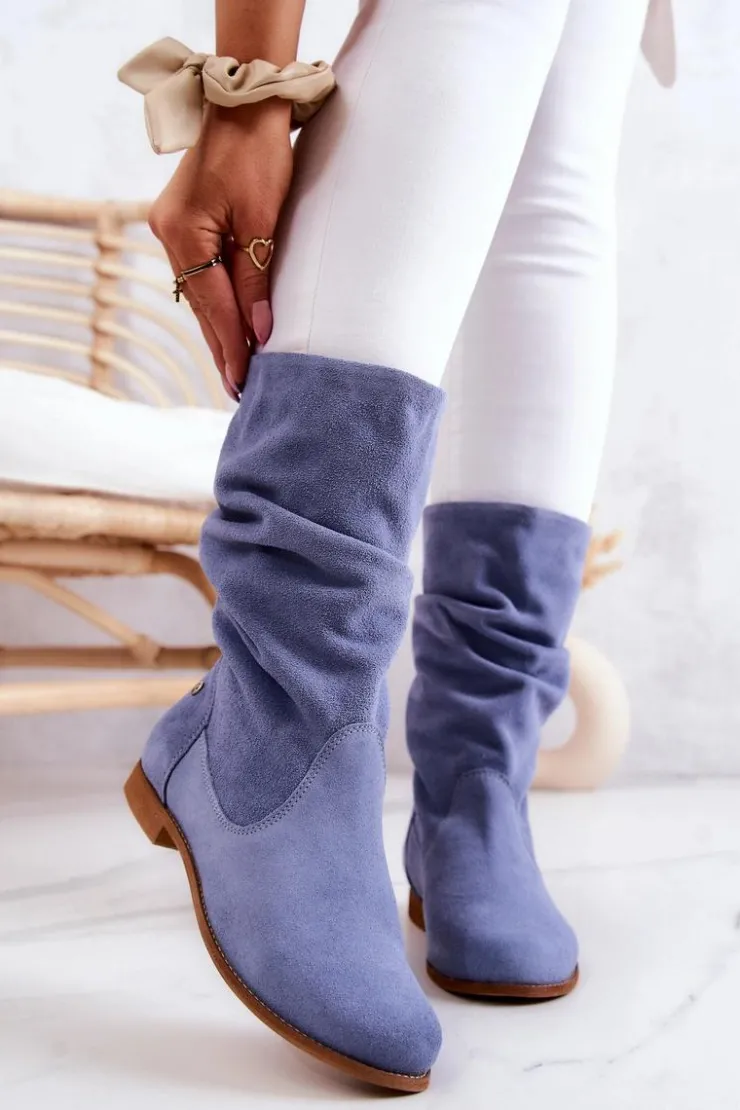 Sale Maciejka Damskie Zamszowe Kozaki 05057-06 Niebieskie