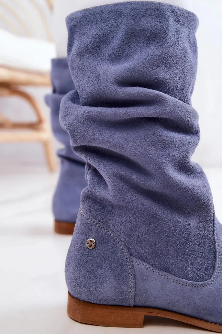 Sale Maciejka Damskie Zamszowe Kozaki 05057-06 Niebieskie