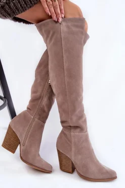 Boto Damskie Zamszowe Kozaki Muszkieterki Lewski 2833 Szare