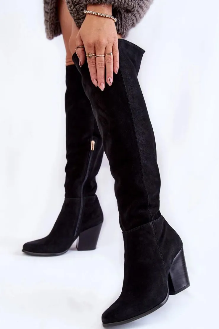 Sale Boto Damskie Zamszowe Kozaki Muszkieterki Lewski 2833 Czarne