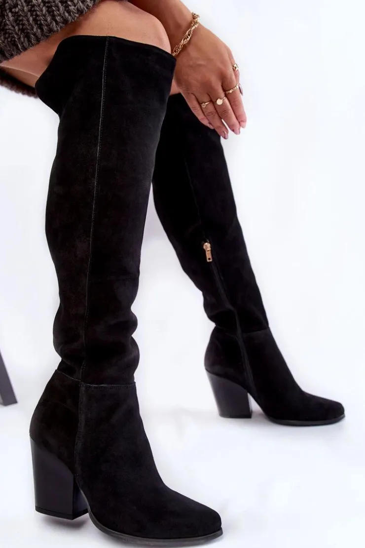 Sale Boto Damskie Zamszowe Kozaki Muszkieterki Lewski 2833 Czarne