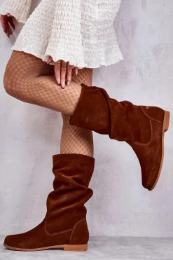 Maciejka Kozaki Płaskie|Kozaki Zamszowe*Damskie Zamszowe Kozaki 05057-29 Rude