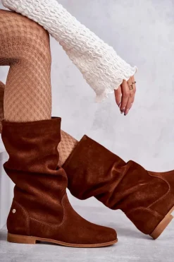 Maciejka Kozaki Płaskie|Kozaki Zamszowe*Damskie Zamszowe Kozaki 05057-29 Rude