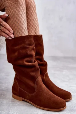 Maciejka Kozaki Płaskie|Kozaki Zamszowe*Damskie Zamszowe Kozaki 05057-29 Rude