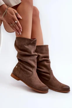 Maciejka Kozaki Płaskie|Kozaki Zamszowe*Damskie Zamszowe Kozaki 05057-14 Brązowe