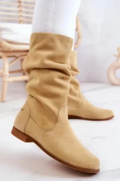 Maciejka Kozaki Płaskie|Kozaki Zamszowe*Damskie Zamszowe Kozaki 05057-07 Żółte