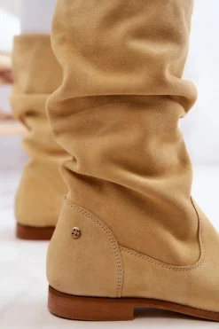 Maciejka Kozaki Płaskie|Kozaki Zamszowe*Damskie Zamszowe Kozaki 05057-07 Żółte