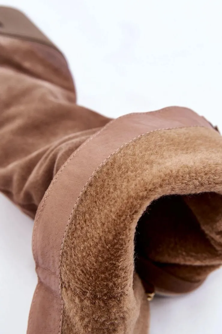 Hot Boto Damskie Zamszowe Kozaki Na Masywnym Słupku Jasnobrązowe Valeris