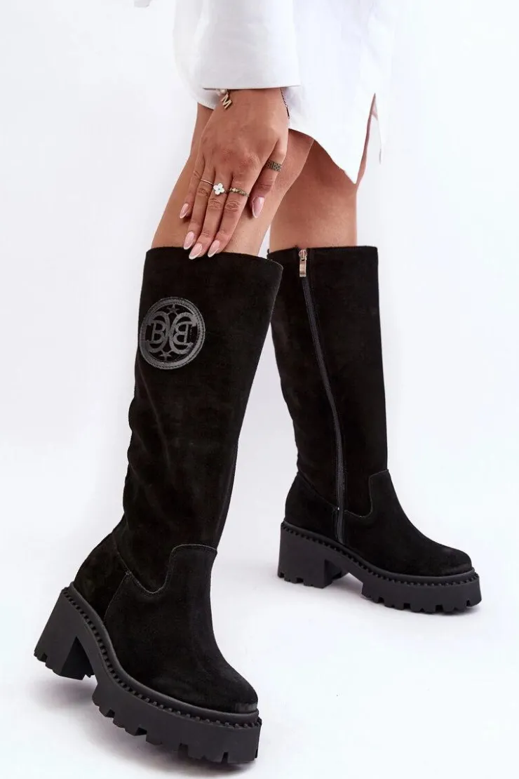 Boto Kozaki Wiosenne|Kozaki Przed Kolano*Damskie Zamszowe Kozaki Przed Kolano Czarne Lewski 3367 Czarny