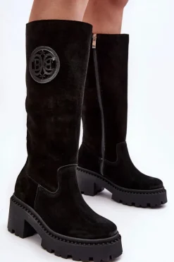 Boto Kozaki Wiosenne|Kozaki Przed Kolano*Damskie Zamszowe Kozaki Przed Kolano Czarne Lewski 3367 Czarny