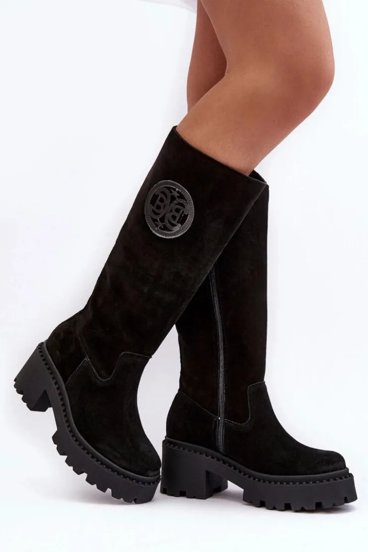 Boto Kozaki Wiosenne|Kozaki Przed Kolano*Damskie Zamszowe Kozaki Przed Kolano Czarne Lewski 3367 Czarny