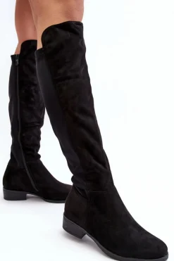 Damskie buty S.Barski Kozaki Płaskie|Kozaki Przed Kolano*Damskie Zamszowe Kozaki Przed Kolano S.Barski HY27098A Czarne