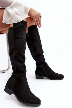 Damskie buty S.Barski Kozaki Płaskie|Kozaki Przed Kolano*Damskie Zamszowe Kozaki Przed Kolano S.Barski HY27098A Czarne