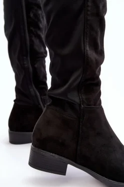 Damskie buty S.Barski Kozaki Płaskie|Kozaki Przed Kolano*Damskie Zamszowe Kozaki Przed Kolano S.Barski HY27098A Czarne