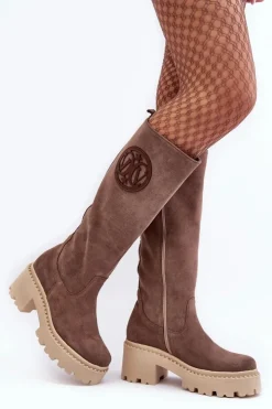 Boto Kozaki Wiosenne|Kozaki Przed Kolano*Damskie Zamszowe Kozaki Przed Kolano Brązowe Lewski 3367