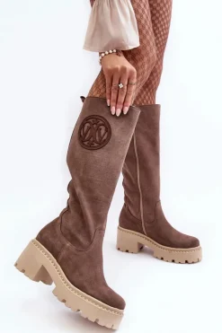 Boto Kozaki Wiosenne|Kozaki Przed Kolano*Damskie Zamszowe Kozaki Przed Kolano Brązowe Lewski 3367