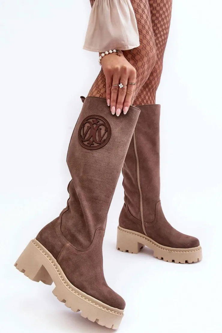 Boto Kozaki Wiosenne|Kozaki Przed Kolano*Damskie Zamszowe Kozaki Przed Kolano Brązowe Lewski 3367