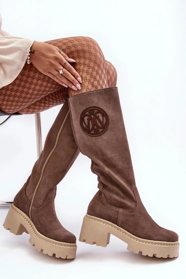 Boto Kozaki Wiosenne|Kozaki Przed Kolano*Damskie Zamszowe Kozaki Przed Kolano Brązowe Lewski 3367