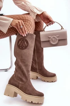Boto Kozaki Wiosenne|Kozaki Przed Kolano*Damskie Zamszowe Kozaki Przed Kolano Brązowe Lewski 3367