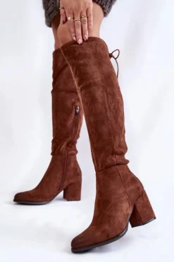 Damskie Boto Damskie Zamszowe Kozaki Za Kolano La.Fi 270056FX-SU Ciemnobrązowe
