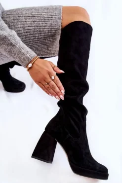 Discount Boto Damskie Zamszowe Kozaki Za Kolano Czarne Kessler