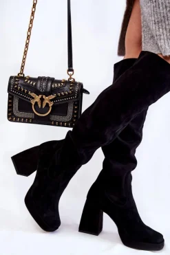 Discount Boto Damskie Zamszowe Kozaki Za Kolano Czarne Kessler