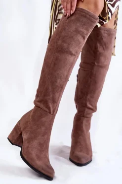 Boto Kozaki Za Kolano|Kozaki Na Obcasie*Damskie Zamszowe Kozaki Za Kolano La.Fi 270056TA-SU Jasnobrązowe