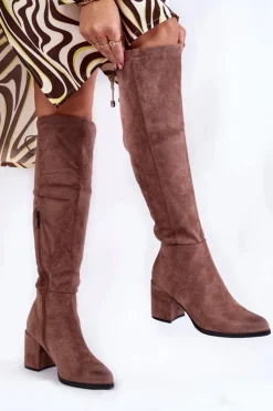 Boto Kozaki Za Kolano|Kozaki Na Obcasie*Damskie Zamszowe Kozaki Za Kolano La.Fi 270056TA-SU Jasnobrązowe