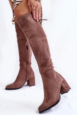 Boto Kozaki Za Kolano|Kozaki Na Obcasie*Damskie Zamszowe Kozaki Za Kolano La.Fi 270056TA-SU Jasnobrązowe