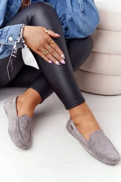 Boto Mokasyny Damskie Zamszowe*Damskie Zamszowe Mokasyny Szare San Marino