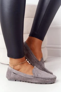 Boto Mokasyny Damskie Zamszowe*Damskie Zamszowe Mokasyny Szare San Marino