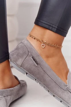 Boto Mokasyny Damskie Zamszowe*Damskie Zamszowe Mokasyny Szare San Marino