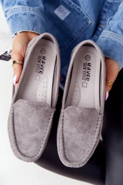 Boto Mokasyny Damskie Zamszowe*Damskie Zamszowe Mokasyny Szare San Marino