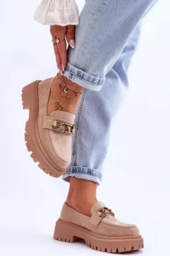 Boto Mokasyny Na Platformie|Mokasyny Damskie Zamszowe*Damskie Zamszowe Mokasyny Na Platformie Beżowe Larey