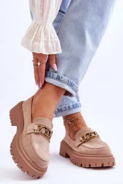 Boto Mokasyny Na Platformie|Mokasyny Damskie Zamszowe*Damskie Zamszowe Mokasyny Na Platformie Beżowe Larey