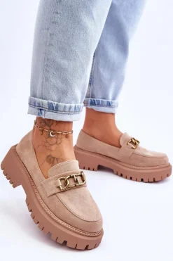 Boto Mokasyny Na Platformie|Mokasyny Damskie Zamszowe*Damskie Zamszowe Mokasyny Na Platformie Beżowe Larey
