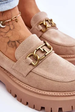 Boto Mokasyny Na Platformie|Mokasyny Damskie Zamszowe*Damskie Zamszowe Mokasyny Na Platformie Beżowe Larey