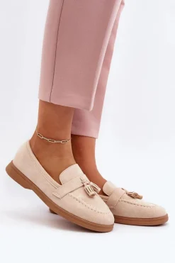 Sale Boto Damskie Zamszowe Mokasyny Beżowe Dansitu